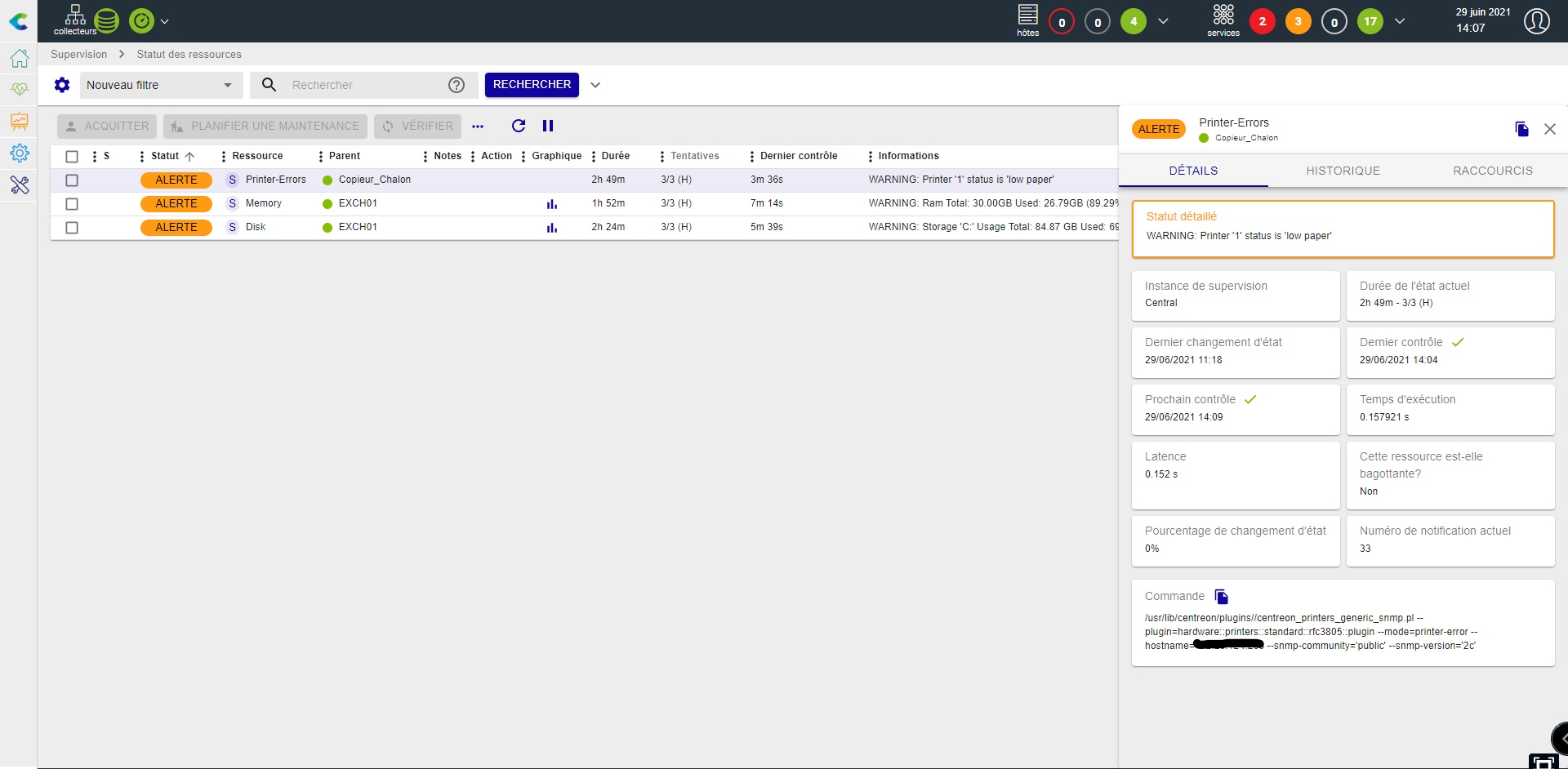 Alertes Centreon